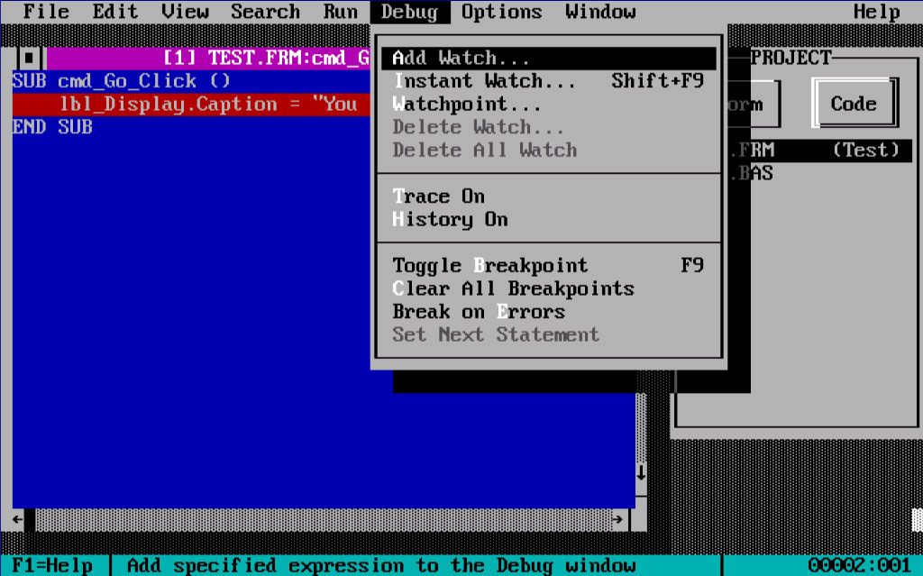 Exploring Visual Basic 1.0 for MS-DOS